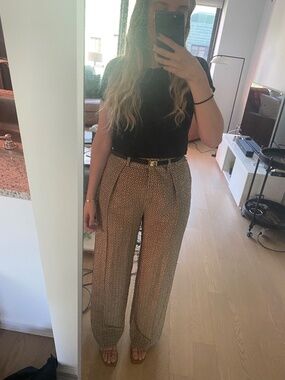 Alexandre Vauthier Silk Wide Leg Checkered Pants EU 38 Tan Black